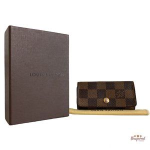 Authentic Louis Vuitton Damier Ebene Coated Canvas Leather 4 Key Holder